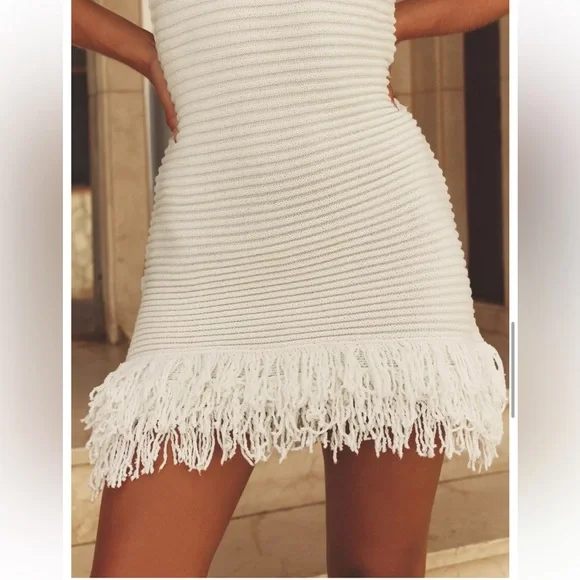 NWOT Zara CHECK KNIT FRINGED DRESS Textured Coverup Wedding Bachelorette Bridal - Picture 4 of 8